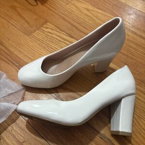Elegant White Block Heel Pumps